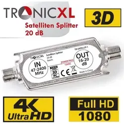 TronicXL SAT INLINE VERSTÄRKER TR-SATELLIT-1 - Signalverstärker für Satellitenanlagen, verbessert den TV Empfang und eignet sich für HD, 3D und 4K. Ideal für lange Kabelwege mit bis zu 20dB Verstärkung.