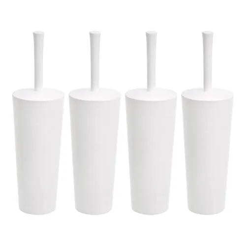 Amazon Basics WC-Bürsten- und Halter-Set mit rutschfestem Griff und robusten Borsten, 4 Stück, weiß