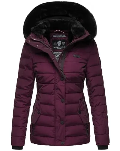 Navahoo Damen Winter Steppjacke Milianaa mit abnehmbarer Kunstfell-Kapuze - Funktionsjacken, modische und warme Winterjacke mit tailliertem Schnitt und weichem Teddyfell-Futter für hohen Tragekomfort und Schutz gegen Kälte.