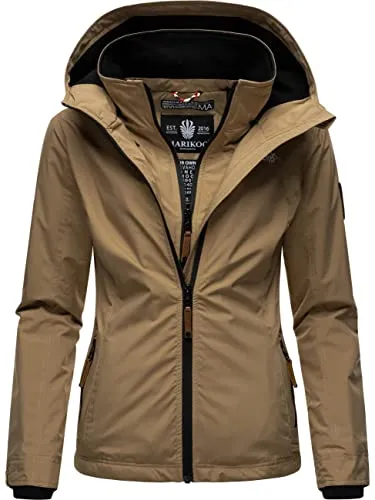 MARIKOO Damen Übergangsjacke kurz mit Fleece-Innenfutter - Funktionsjacke mit kuscheligem Fleece-Innenfutter und großer Kapuze, ideal für wechselhaftes Wetter und aktive Outdoor-Aktivitäten.