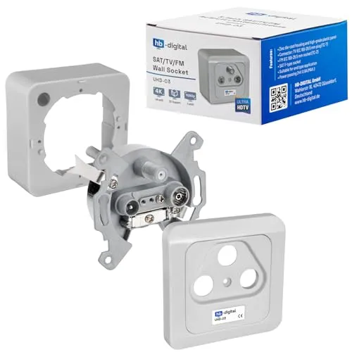HB-DIGITAL 1x 3-Loch Antennen-Dose SAT Kabel Enddose (SAT/TV/Radio) für Koaxial- & Antennenkabel Fernsehen Full HD Digital Analog Aufputz Unterputz Grau