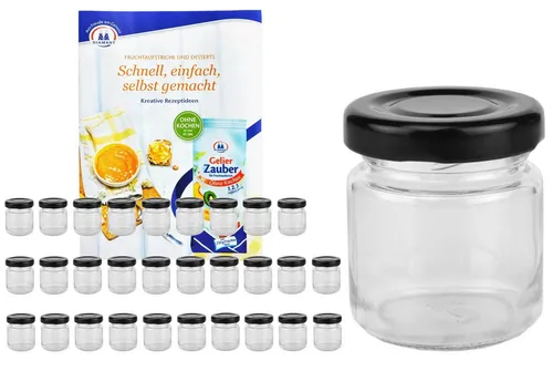 MamboCat Einmachglas 28er Set Sturzglas 53 ml To 43 schwarzer Deckel Vorratsgläser, Glas