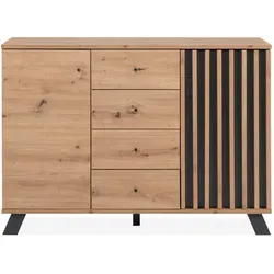 Sideboard Harmony - Holzfarben, Modernes Design - Kommoden & Sideboards: Sideboard Harmony bietet viel Stauraum hinter 3 Türen und besticht durch akzentstarke Lamellen in 3D-Optik im modernen Skandi-Look.