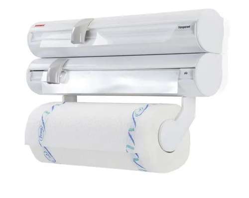 LEIFHEIT 25795 WC-Rollenhalter Rolly Mobil - Wandmontierter Rollenhalter für bis zu 3 Rollen, mit messerscharfen Klingen für sauberes Abtrennen. Ideal für Küchenrollen und Folien, elegant und sicher.