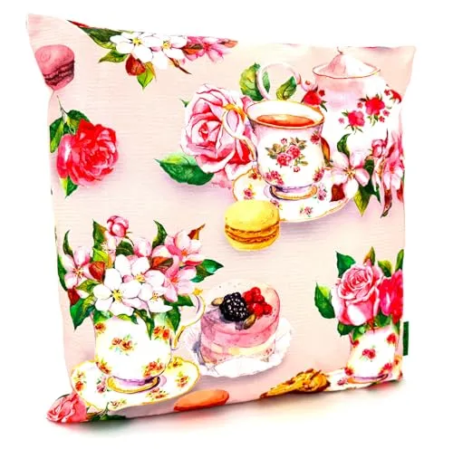 heimtexland ® Outdoor Deko Kissen 45x45 wetterfest Gartenkissen mit Füllung Lounge Dekokissen wasserabweisend Outdoorkissen Gartenkissen Tea Time Typ913 Malve