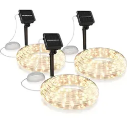 BEARWARE Solar LED-Lichterkette 10m warmweiß - Energieeffiziente 10m Lichterkette mit 100 LEDs, ideal für Garten und Balkon. Betrieb über Solarpanel, keine Batterien nötig und IP44 wetterfest.