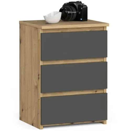 Kommode mit 3 Schubladen Kommode Schlafzimmer Flur Wohnzimmer Organizer Kommode mit Schubladen 40 cm breit 57 cm hoch | Artisan Eiche-grau Holz Highboard Sideboard Mehrzweckschrank Schrank schmal