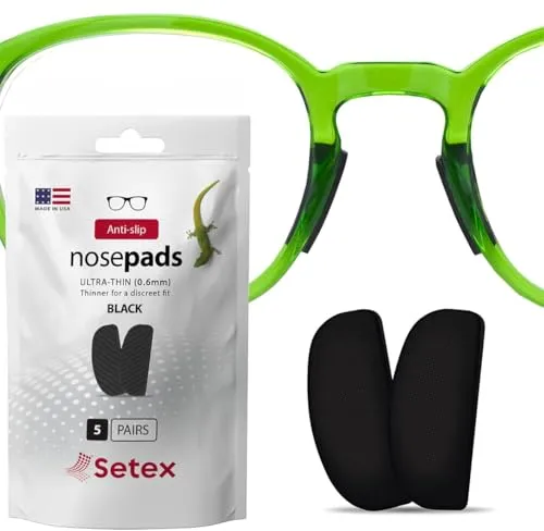 Produktbild Setex Gecko Grip Brillen-Nasenpads (5 schwarze Paare) – Rutschfeste, ultradünne Nasenpads für Brillen, Mikrostrukturierte Fasern, Ultrastarker Halt, Ultraweich, Selbstklebend, 0,6 x 7 x 16 mm