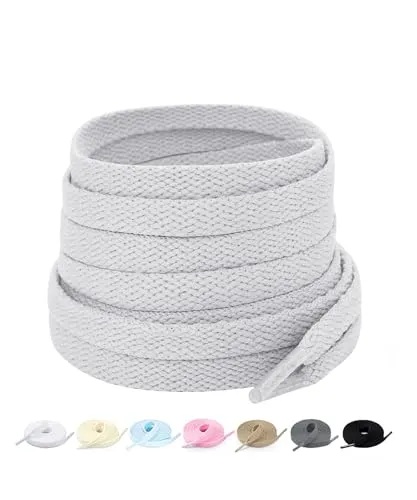 Stepace 2 Paar Flache Schnürsenkel, 8 mm Breite Premium Ersatz Schuhbänder für Turnschuhe, Sport, Freizeitschuhe Grau 140cm