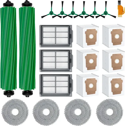 22-teiliges Zubehör-Set für iRobot Roomba Plus 505/405 Combo Saugroboter, 2 Rollenbürsten, 4 Wischpads, 3 Hepa-Filter, 6 Seitenbürsten, 6 Staubsaugerbeutel, Ersatzteile