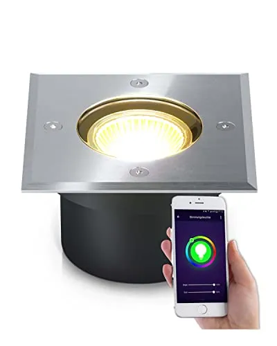 lambado® Flacher LED Bodenstrahler für Aussen mit RGB Farbwechsel dimmbar - Alexa & Google Home steuerbar per App - Bodenleuchte/Bodeneinbaustrahler IP67 aus Edelstahl - Befahrbar & Wasserdicht