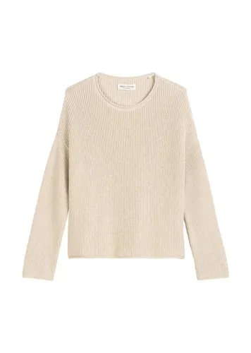 Strickpullover MARC O'POLO aus Heavy-Weight-Organic-Cotton - Damen Pullover in sandy melange, aus 100% Bio-Baumwolle, mit modernem U-Boot-Ausschnitt und lässigen Raglan-Ärmeln für einen sportlich-eleganten Look.