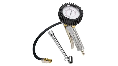 MIERNIK CIŚNIENIA OPON 4133110 - Zubehör für Kompressoren – Der zuverlässige Reifenfüllmesser Profi mit 44 cm Schlauch ermöglicht präzise Druckkontrolle bis 8 bar und einfache Handhabung dank integriertem Ablassventil.