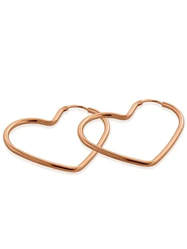 modabilé Creolen Damen Herz Hängend (35mm) Roségold Vergoldet Echt 925 Sterling Silber Herzen-Ohrringe Klein Edel Herzförmig Schmuck Ohrhänger-Set