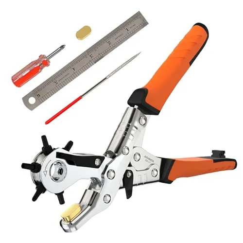 Towot Gürtellocher-Kit, Lederlocher für Gürtel, Sattel, Schuhe, Stoff, DIY und Handwerksprojekte, 6 Löcher, robuster Drehlocher, leicht zu stanzen perfekte runde Löcher