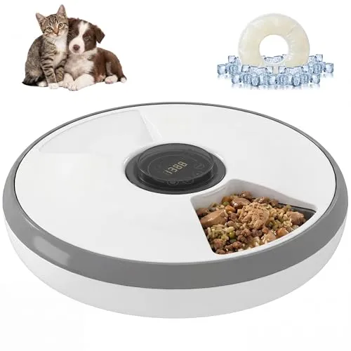 PawHut Futterautomat – Automatischer kabelloser Futterspender mit Timer - Flexibler Futterautomat für Katzen und kleine Hunde mit bis zu 6 Mahlzeiten täglich. Kühlakku hält Futter frisch, ideal für Nass- und Trockenfutter. Einfach zu bedienen und zu reinigen.