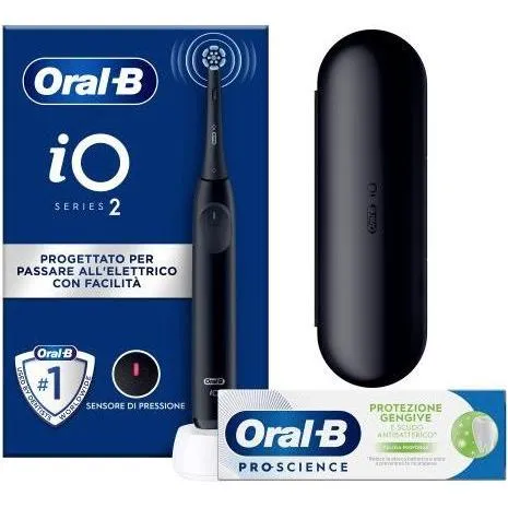 Oral-B iO Serie 2 Night Black - Elektrische Zahnbürste mit Reiseetui - Elektrische Zahnbürste mit innovativer iO-Technologie und schickem Reiseetui für optimale Mundpflege unterwegs.