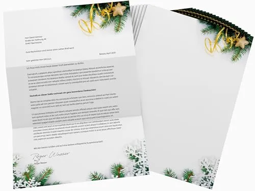 Weihnachtsbriefpapier | Tannenzweige | 100 Blatt weihnachtliches Motivpapier DIN A4 | Briefpapier