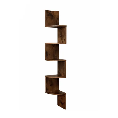 relaxdays Eckregal Wand 5 Etagen in Vintagebraun - Platzsparendes Eckregal mit 5 offenen Ablageflächen, ideal für Dekoartikel und Bücher. Minimalistisches Design, leicht zu montieren und pflegeleicht – perfekt für jeden Raum!