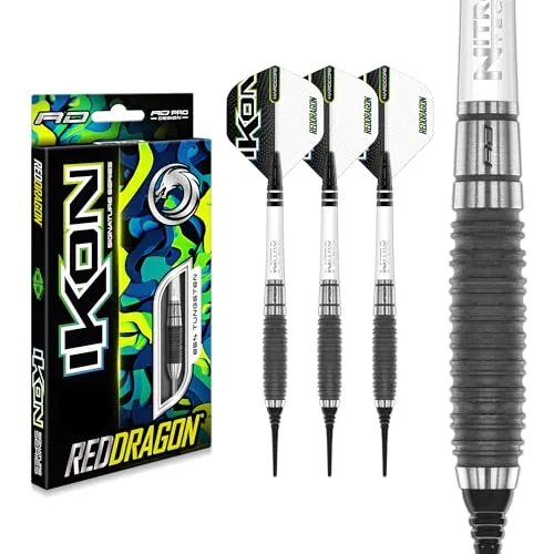 RED DRAGON Ikon 1.3 20 Gramm Professionelles Wolfram Softip Dart Set mit Flights und Schäften