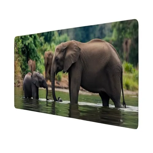Elefantenfamilie am Fluss Schreibtischunterlage 69x31cm XXL Mauspad Schreibtisch-Deko mit Naturmotiv, perfekt für Tierfreunde