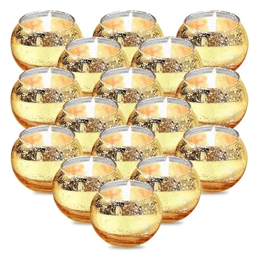 Vegena 16 Stück Teelichtgläser, Kerzengläser Teelichthalter Glas, Kerzenglas Teelichter Gold, Windlicht Glas Klein für Hochzeit, Tischdekoration, Valentinstag, Weihnachten