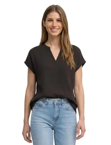 Street One Damen Blusenshirt aus Musselin - Leichtes Blusenshirt mit Split Neck und lässigen Schultern, ideal für den Sommer. Aus reiner Baumwolle für hohen Tragekomfort.