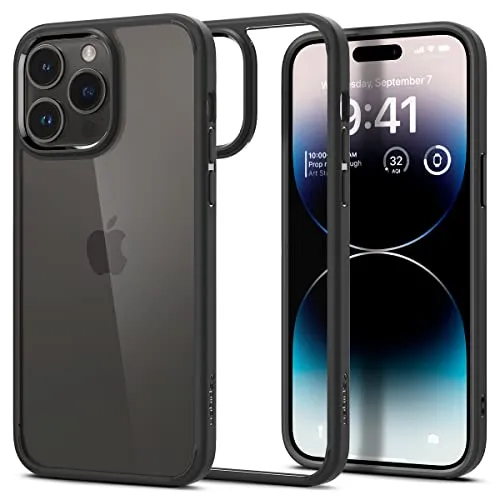 Spigen für iPhone 14 Pro Ultra Hybrid Hülle [Anti-Yellowing] Case Handyhülle Schutzhülle Cover Transparent Durchsichtig Dünn Slim -Matte Black