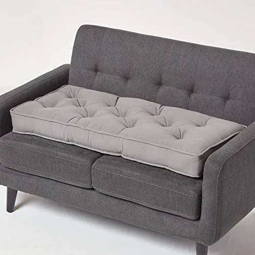 Homescapes Langes Sitzkissen grau 100x48 cm - Stuhlkissen für 2-Sitzer-Sofas, dick gepolstert mit Baumwollbezug. Ideal zur Unterstützung von Rücken und Gelenken, perfekt für mehr Komfort im Alltag.