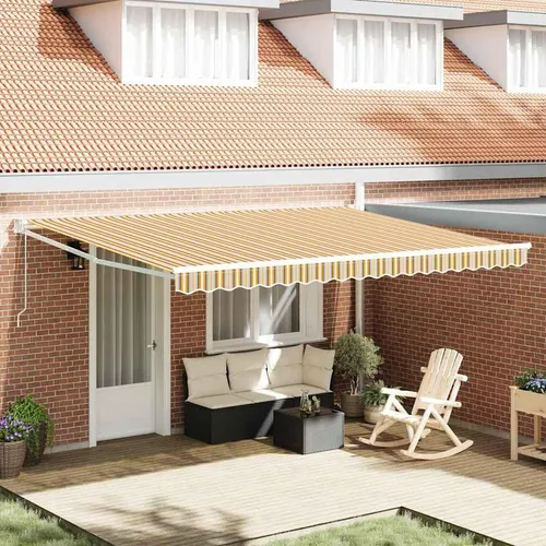 vidaXL Einziehbare Markise Mehrfarbig 450 × 300 cm - Markise für Garten und Terrasse, mit Fernbedienung für einfache Einstellung und UV-Schutz – ideal für entspannte Sommertage im Freien.
