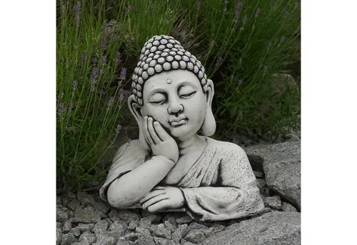 gartendekoparadies.de Gartenfigur Imposante Buddha Büste Statue, Steinfigur, H. 35 cm, 18 kg, Steinguss, Frostsicher