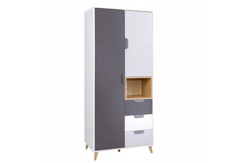 Deine Möbel 24 Kinderkleiderschrank JUSTIN 2 - 3-türiger Drehtürenschrank - Betten - Moderner Kinderkleiderschrank JUSTIN 2 mit viel Stauraum, ideal für stilvolle Kinderzimmer und einfache Selbstmontage.