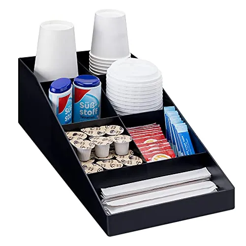 Kaffee Spender Organizer für Kaffeebar - Halter für Kaffeetassen und Zubehör, 7 Fächer, ideal für eine stilvolle Kaffeestation in der Küche.