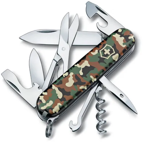 Victorinox Taschenmesser Climber Camouflage, 14 Funktionen - Taschenmesser für Kletterer mit 14 praktischen Funktionen, inklusive Schere und Mehrzweckhaken. Ideal für Outdoor-Abenteuer und handliche Einsatzmöglichkeiten.