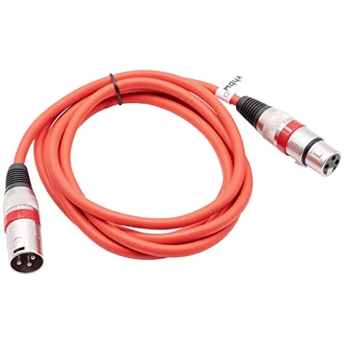 vhbw DMX-Kabel XLR Stecker auf XLR Buchse kompatibel mit Beleuchtung, Schweinwerfer, Bühnenlicht - 3-polig, PVC Kabel-Mantel, rot, 2m