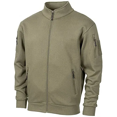 Sweatjacke Tactical Oliv M - Funktionale Jacke für Outdoor-Aktivitäten - Funktionsjacke mit 2 seitlichen Paspeltaschen und 5 praktischen Taschen für optimalen Stauraum, ideal für Abenteuer in der Natur.