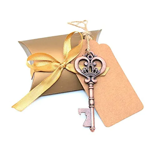 BITEYI Skelett Schlüssel Flaschenöffner Hochzeitsdekoration mit Umbau-Karten und Süßigkeit Kasten für Partys,rustikale Dekoration,30 Stück(Style 1)
