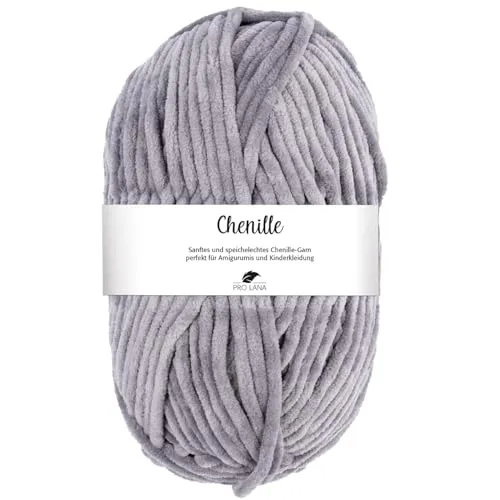 Pro Lana CHENILLE 100 g samtig weiche und stabile Chenille Wolle 110 m, Farbe:092 - grau