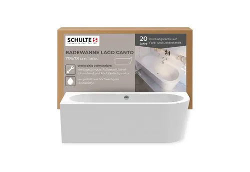 Schulte Badewanne Lago Canto, Komplett-Set, 178x78 cm, links - Sanitäranlagen & Zubehör - Hochwertige Badewanne aus schlagfestem Sanitäracryl mit integriertem Schalldämmband für entspannende Badeerlebnisse.