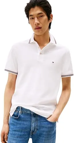 Tommy Hilfiger Herren Tipped Slim Fit Polo Mw0Mw37346 S/S Poloshirt - Poloshirt für Herren mit Kontrast-Details und drei Knöpfen, ideal für lässige Anlässe. Stylische Tommy Hilfiger Flag-Stickerei auf der Brust.