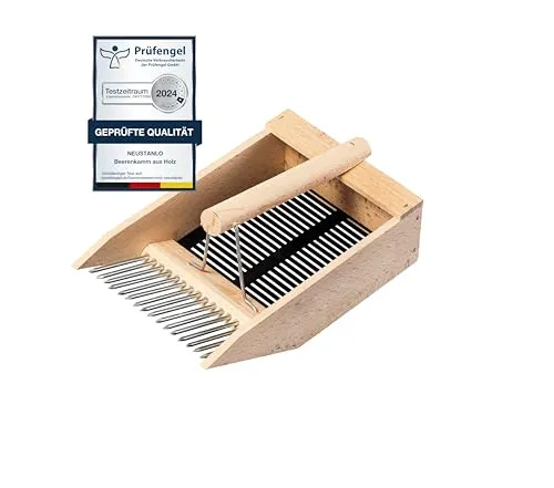 NEUSTANLO | Beerenpflücker | aus hochwertigen PEFCTM-zertifiziertem Buchenholz mit Kunststoffeinsatz | verzinkter Eisendraht mit Korrosionsschutz | idealer Beerenkamm für Heidelbeeren Preiselbeeren