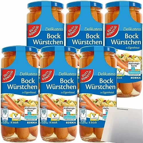 Gut&Günstig Bockwürstchen in Eigenhaut Spitzenqualität 6er Pack (48 Stück 6x360g ATG) + usy Block