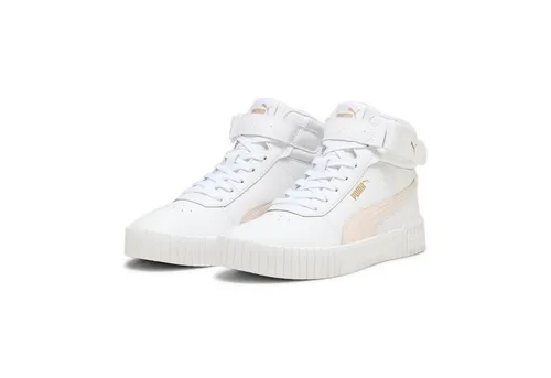 PUMA Damen Carina 2.0 Mid Sneaker, White Frosty Pink Gold, 37 EU - Damen-Sneaker mit mittelhoher Konstruktion aus Leder und recyceltem Material, ideal für einen stilvollen Look und einfachen Einstieg dank Klettverschluss.