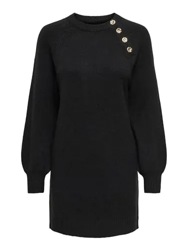 Onlemma Ls Button Oneck Dress Nca KNT - Stylisches Midikleid - Modisches Midikleid für Jugendliche, mit Knopf-Details und gerippten Ärmelbündchen. Ideal für jeden Anlass, bietet es Komfort und einen trendigen Look.