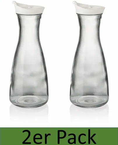 Karaffe 1 Liter Deckel weiß 2 Stück Dekanter Wasserkaraffe Glaskaraffe Kanne