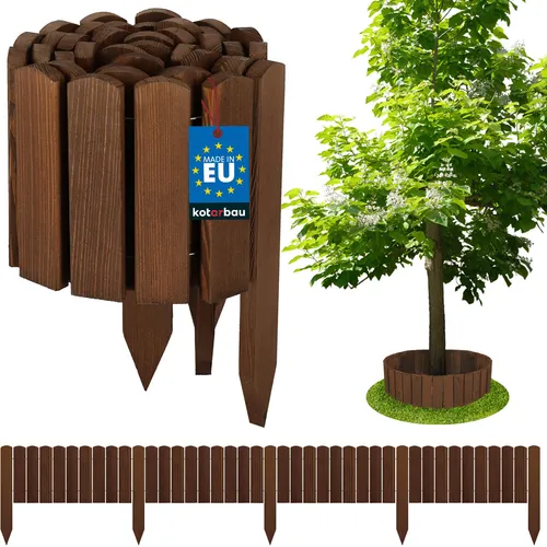 KOTARBAU® Beeteinfassung Holz Gartenzaun Rollzaun 200 x 20 cm Braun Beetumrandung Holzzaun Rollboarder Palisadenkante Holzzaun Rasenkanten Deko Gartenzaun Steckzaun Flexibler Rollborder Rasenkante