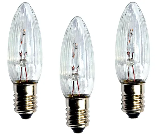3x Topkerze 16 V 3W E10 für außen - Spitzkerze Riffelkerze für 14er Lichterkette