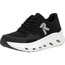 RIEKER SPORT Plateausneaker für Damen, Gr. 36, schwarz - Sportliche Slip-on Sneaker aus Textil/Nubuklederimitat mit rutschhemmender Gummisohle und bequemer MemoSoft-Innensohle für optimalen Tragekomfort.