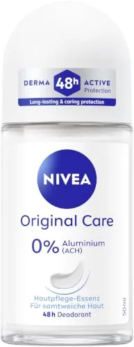 NIVEA Original Care Deo Roll-On, Deoroller ohne Aluminium (ACH) und Ethylalkohol, Deodorant mit Hautpflege-Essenz für 48h Schutz und Pflege (50 ml)