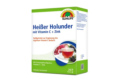 SUNLIFE SUNLIFE® Heißer Holunder 20 Sticks Gesundheit Husten + Vitamin C 1 x täglich den Inhalt eines Sticks mit 150 ml heißem oder kaltem Wasser übergießen, umrühren und trinken